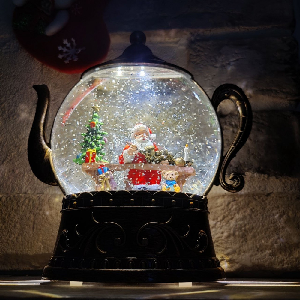 Светильник - ночник со снегом музыкальный декоративный на Рождество и Новый Год Happy Holiday Дед Мороз - фото 1 - id-p219210105