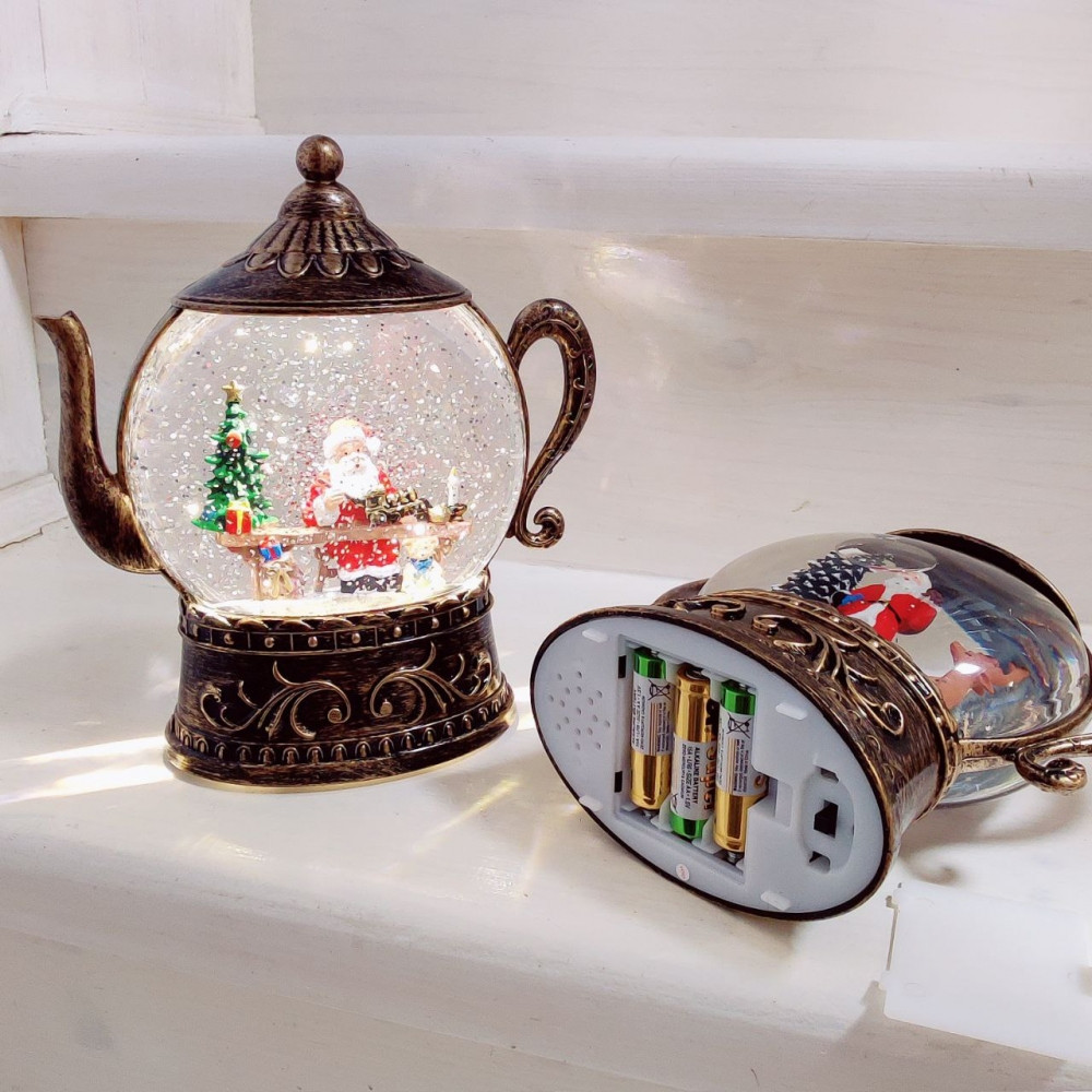 Светильник - ночник со снегом музыкальный декоративный на Рождество и Новый Год Happy Holiday Дед Мороз - фото 2 - id-p219210105