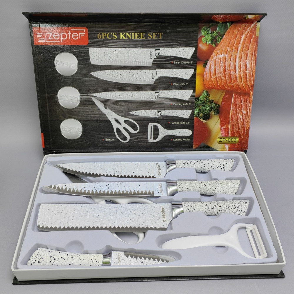 Набор кухонных ножей из нержавеющей стали 6 предметов ZEPTEP ZP-003/ Подарочная упаковка - фото 2 - id-p219210166