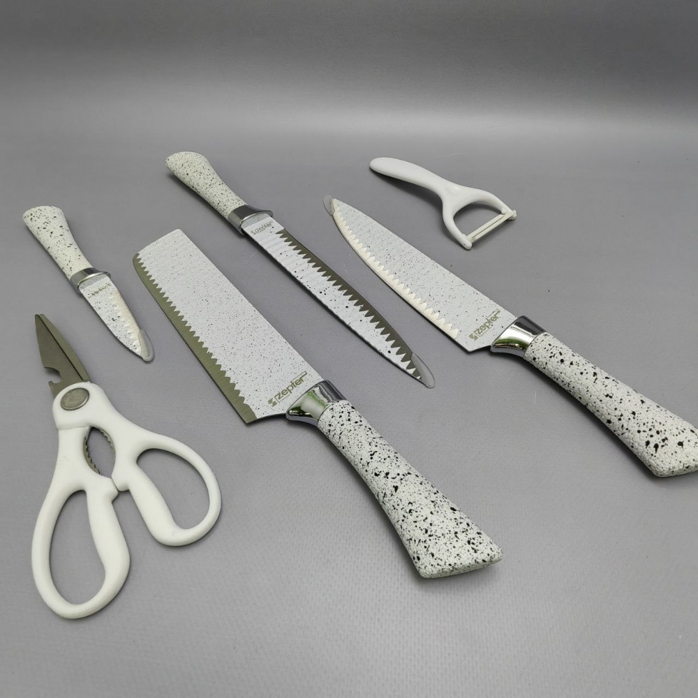 Набор кухонных ножей из нержавеющей стали 6 предметов ZEPTEP ZP-003/ Подарочная упаковка - фото 3 - id-p219210166