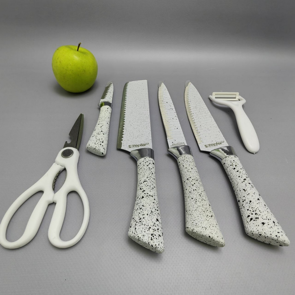 Набор кухонных ножей из нержавеющей стали 6 предметов ZEPTEP ZP-003/ Подарочная упаковка - фото 5 - id-p219210166