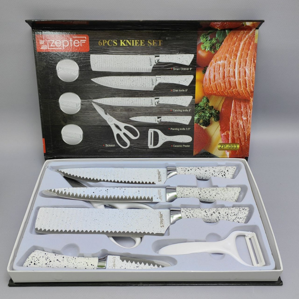 Набор кухонных ножей из нержавеющей стали 6 предметов ZEPTEP ZP-003/ Подарочная упаковка - фото 6 - id-p219210166