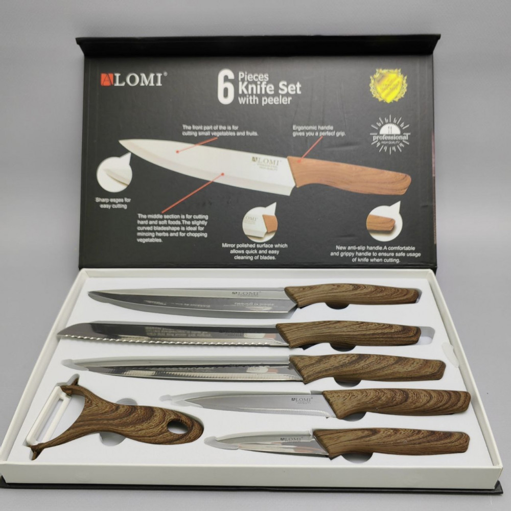 Набор кухонных ножей из нержавеющей стали 6 предметов Alomi ALM-0018A/ Подарочная упаковка - фото 1 - id-p219210167