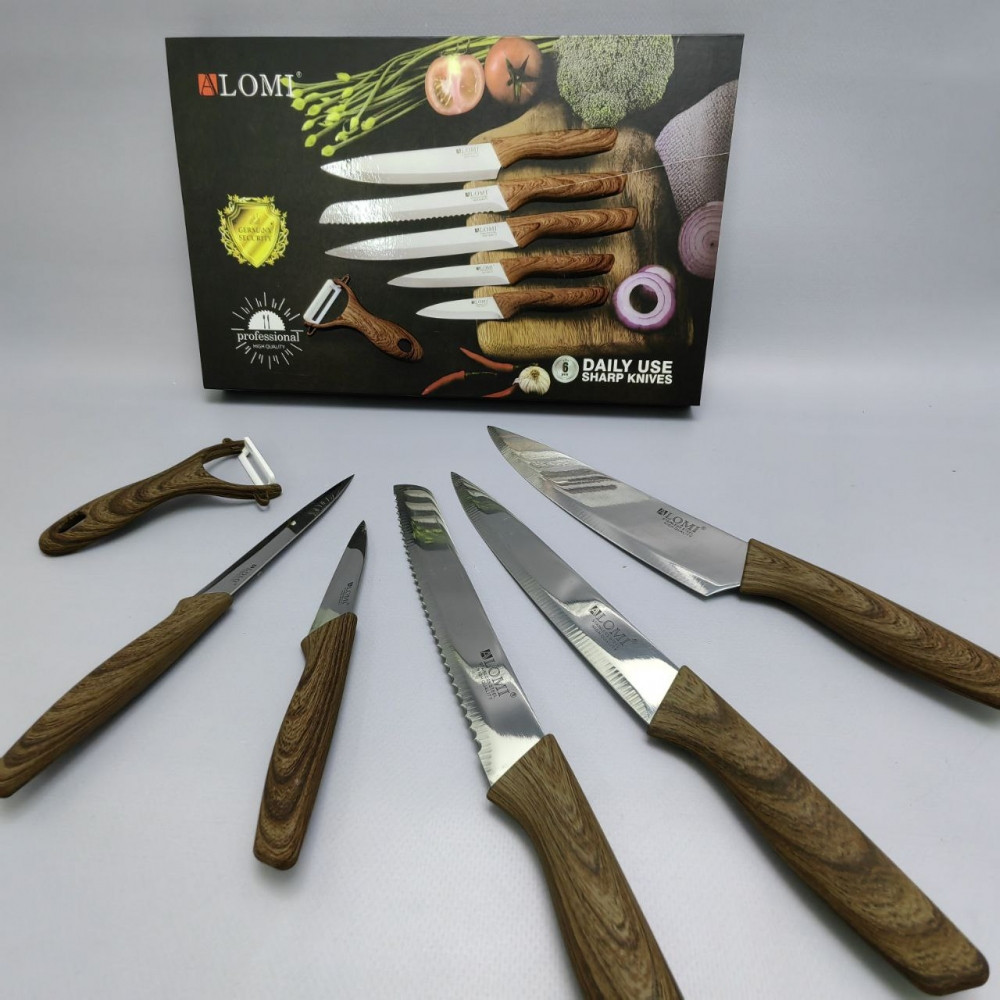 Набор кухонных ножей из нержавеющей стали 6 предметов Alomi ALM-0018A/ Подарочная упаковка - фото 3 - id-p219210167
