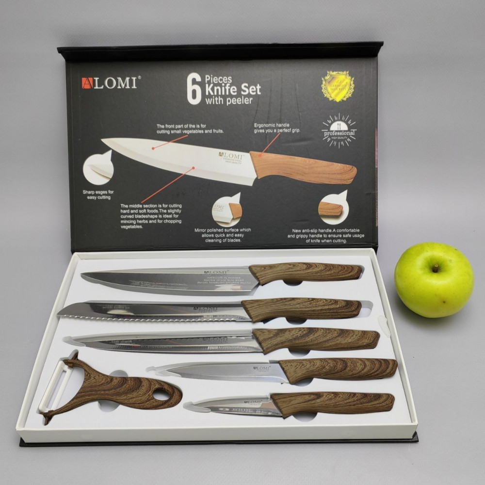 Набор кухонных ножей из нержавеющей стали 6 предметов Alomi ALM-0018A/ Подарочная упаковка - фото 4 - id-p219210167