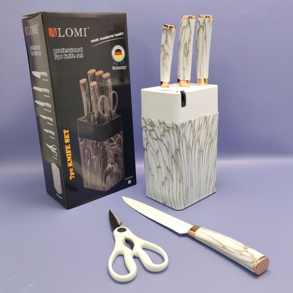 Набор кухонных ножей из нержавеющей стали 7 предметов Alomi на подставке / Подарочная упаковка - фото 1 - id-p219210176