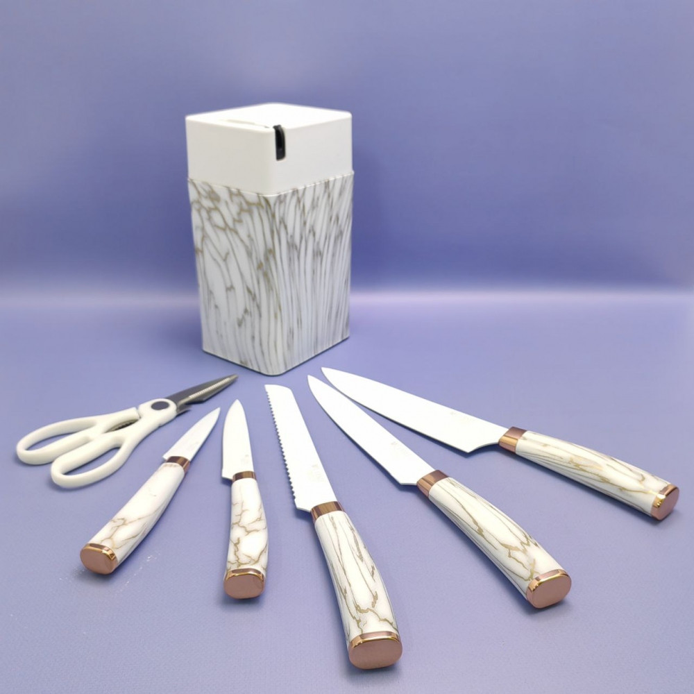 Набор кухонных ножей из нержавеющей стали 7 предметов Alomi на подставке / Подарочная упаковка - фото 7 - id-p219210176