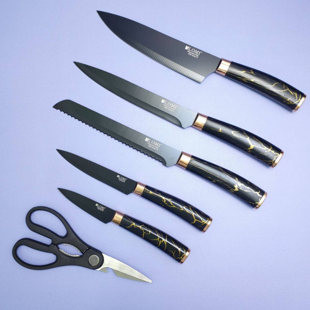 Набор кухонных ножей из нержавеющей стали 7 предметов Alomi на подставке / Подарочная упаковка - фото 8 - id-p219210176