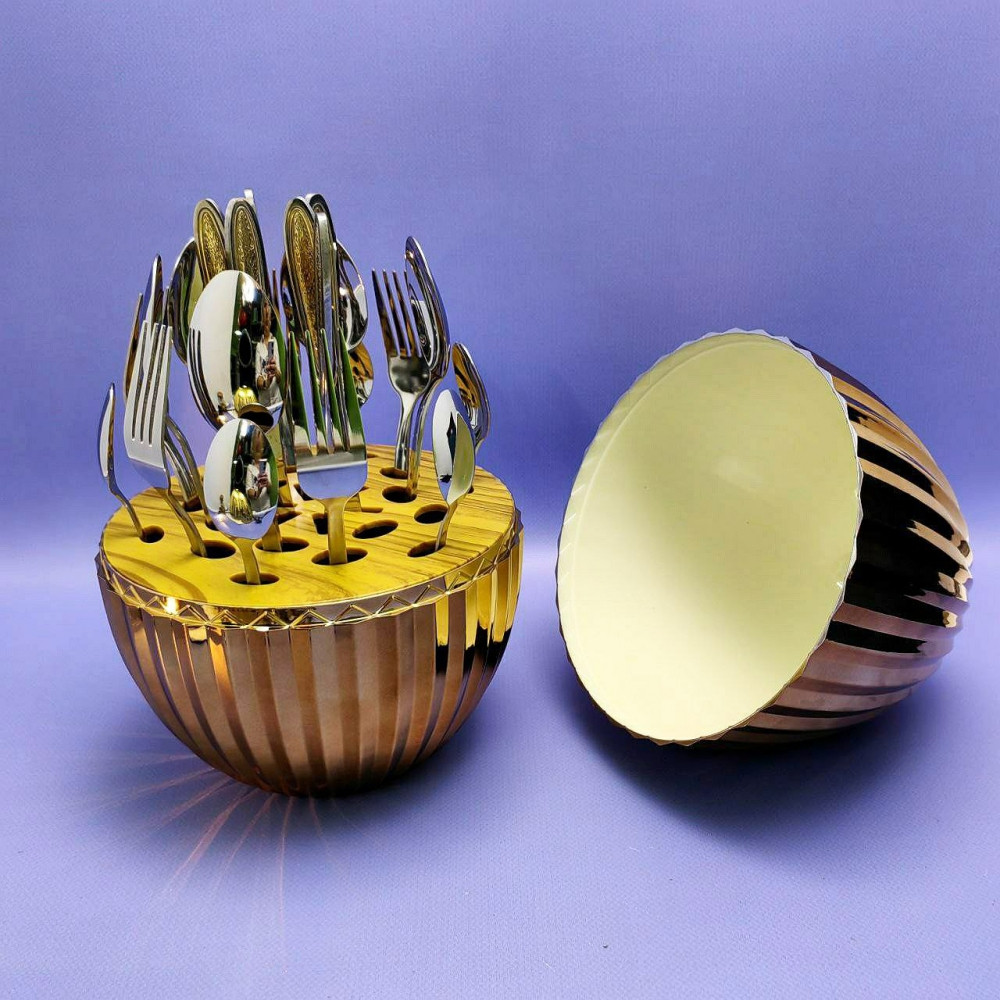 Набор столовых приборов в рифленом футляре - яйце Maxiegg 24 предмета / Премиум класс Пыльная роза - фото 7 - id-p219210200