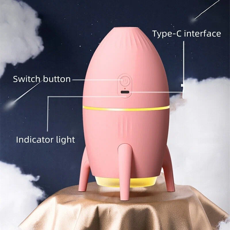 Увлажнитель (аромадиффузор) воздуха Ракета Rocket Humidifier HX-851 с подсветкой 350 ml Розовый - фото 7 - id-p219210202