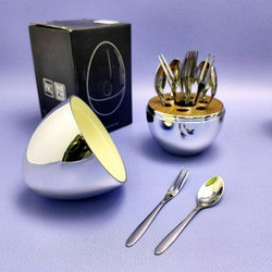 Набор столовых приборов в Яйце - подставке Miniegg 12 предметов Серебро