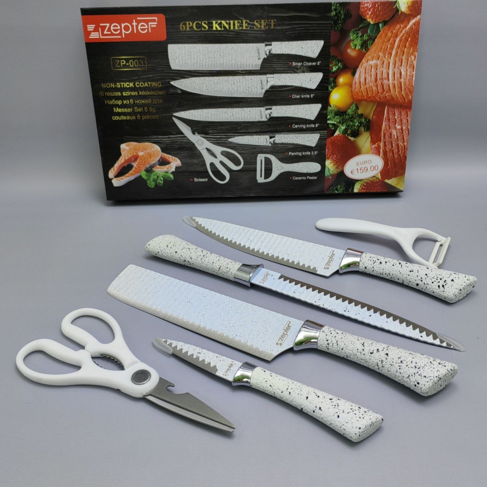 Набор кухонных ножей из нержавеющей стали 6 предметов ZEPTEP ZP-003/ Подарочная упаковка - фото 5 - id-p219210208