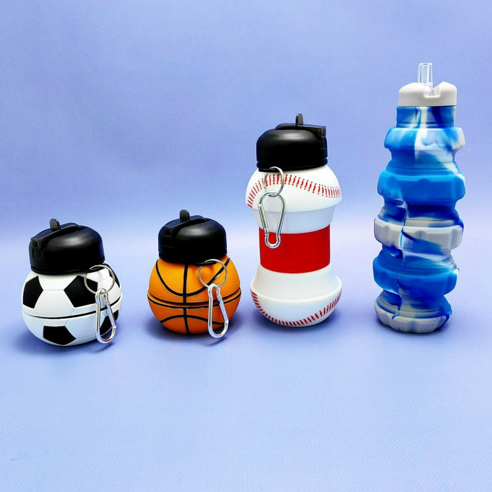 Бутылка складная силиконовая спортивная Silicon Bottle Sport, 550 мл. с карабином и поильником Баскетбол - фото 5 - id-p219210219