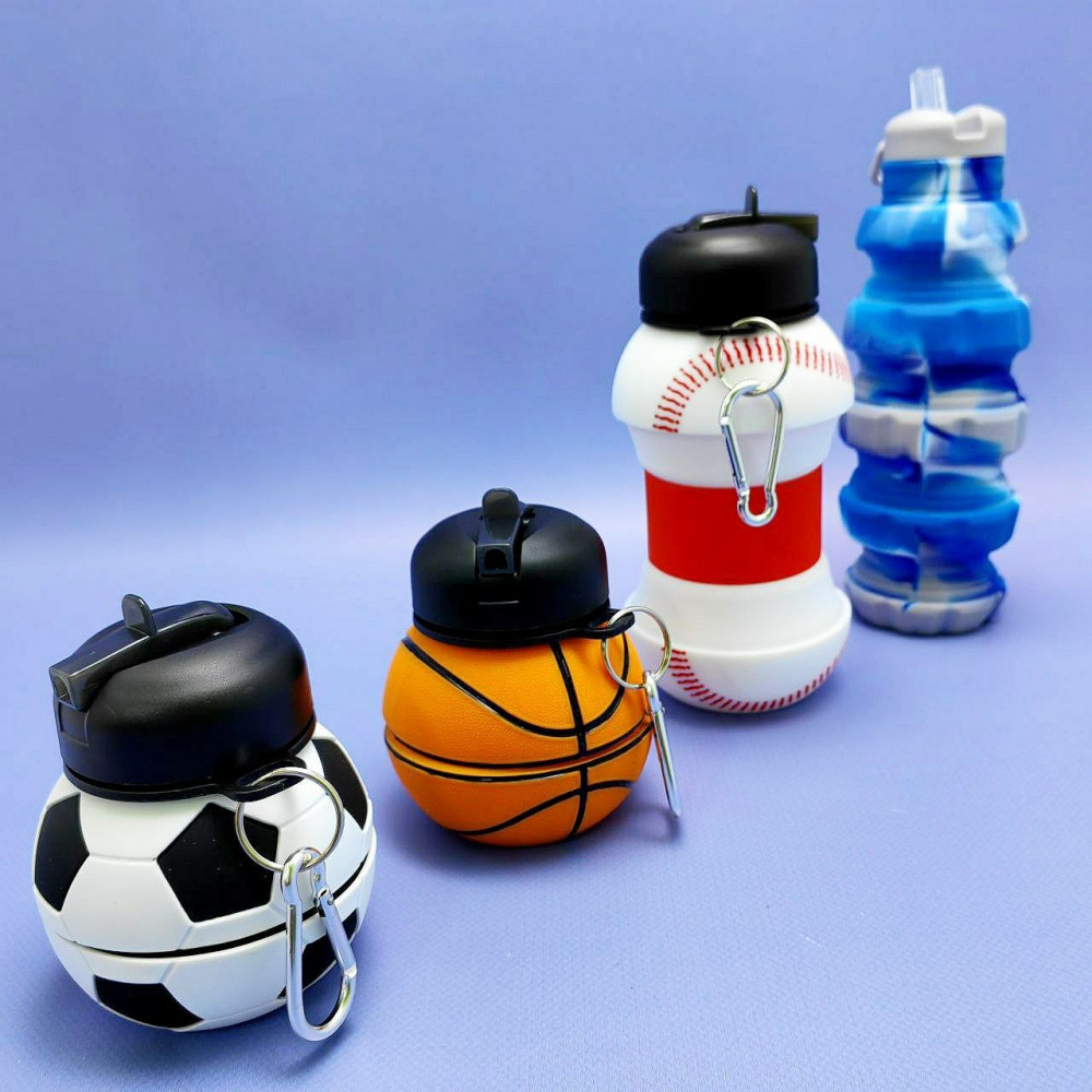 Бутылка складная силиконовая спортивная Silicon Bottle Sport, 550 мл. с карабином и поильником Баскетбол - фото 6 - id-p219210219