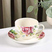 Чайная пара фарфоровая Доляна «Роза», 2 предмета: чашка 250 мл, блюдце d=15 см