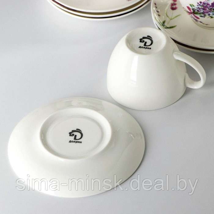 Сервиз чайный фарфоровый Доляна «Лаванда», 12 предметов: 6 чашек 250 мл, 6 блюдец d=15 см, цвет белый - фото 3 - id-p219211662
