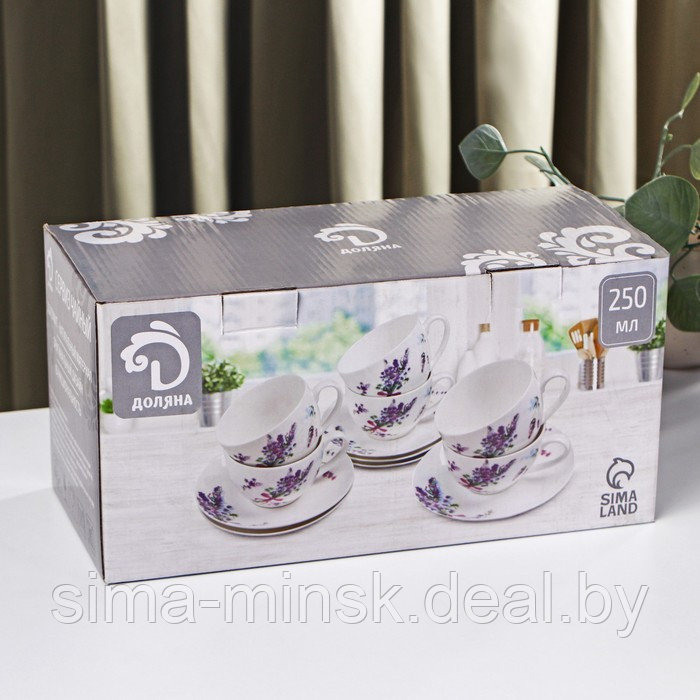 Сервиз чайный фарфоровый Доляна «Лаванда», 12 предметов: 6 чашек 250 мл, 6 блюдец d=15 см, цвет белый - фото 4 - id-p219211662