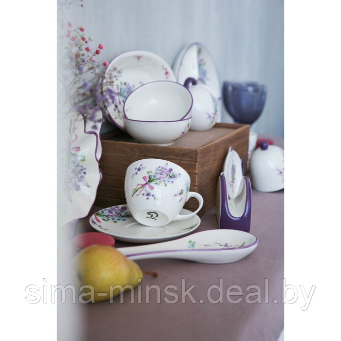 Сервиз чайный фарфоровый Доляна «Лаванда», 12 предметов: 6 чашек 250 мл, 6 блюдец d=15 см, цвет белый - фото 6 - id-p219211662