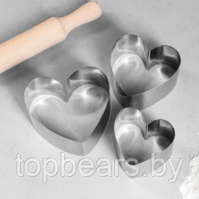 Набор форм металлических для выпечки, салатов и печенья Dessert Rings 3 шт. разного размера Сердце - фото 1 - id-p219213652
