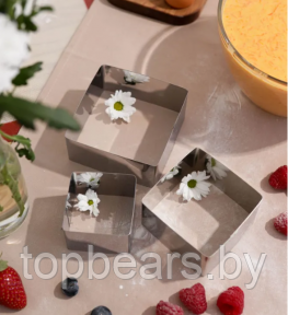 Набор форм металлических для выпечки, салатов и печенья Dessert Rings 3 шт. разного размера Квадрат - фото 1 - id-p219213653