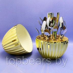 Набор столовых приборов в рифленом футляре - яйце Maxiegg 24 предмета / Премиум класс Золото - фото 1 - id-p219213658