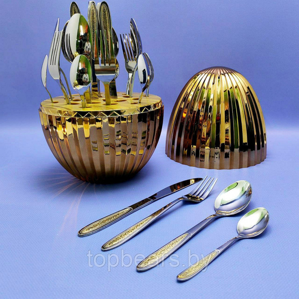 Набор столовых приборов в рифленом футляре - яйце Maxiegg 24 предмета / Премиум класс Золото - фото 3 - id-p219213658