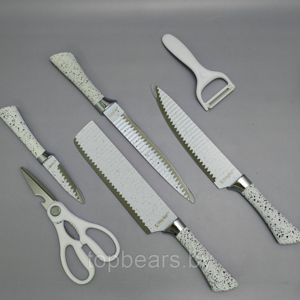 Набор кухонных ножей из нержавеющей стали 6 предметов ZEPTEP ZP-003/ Подарочная упаковка - фото 7 - id-p219213665