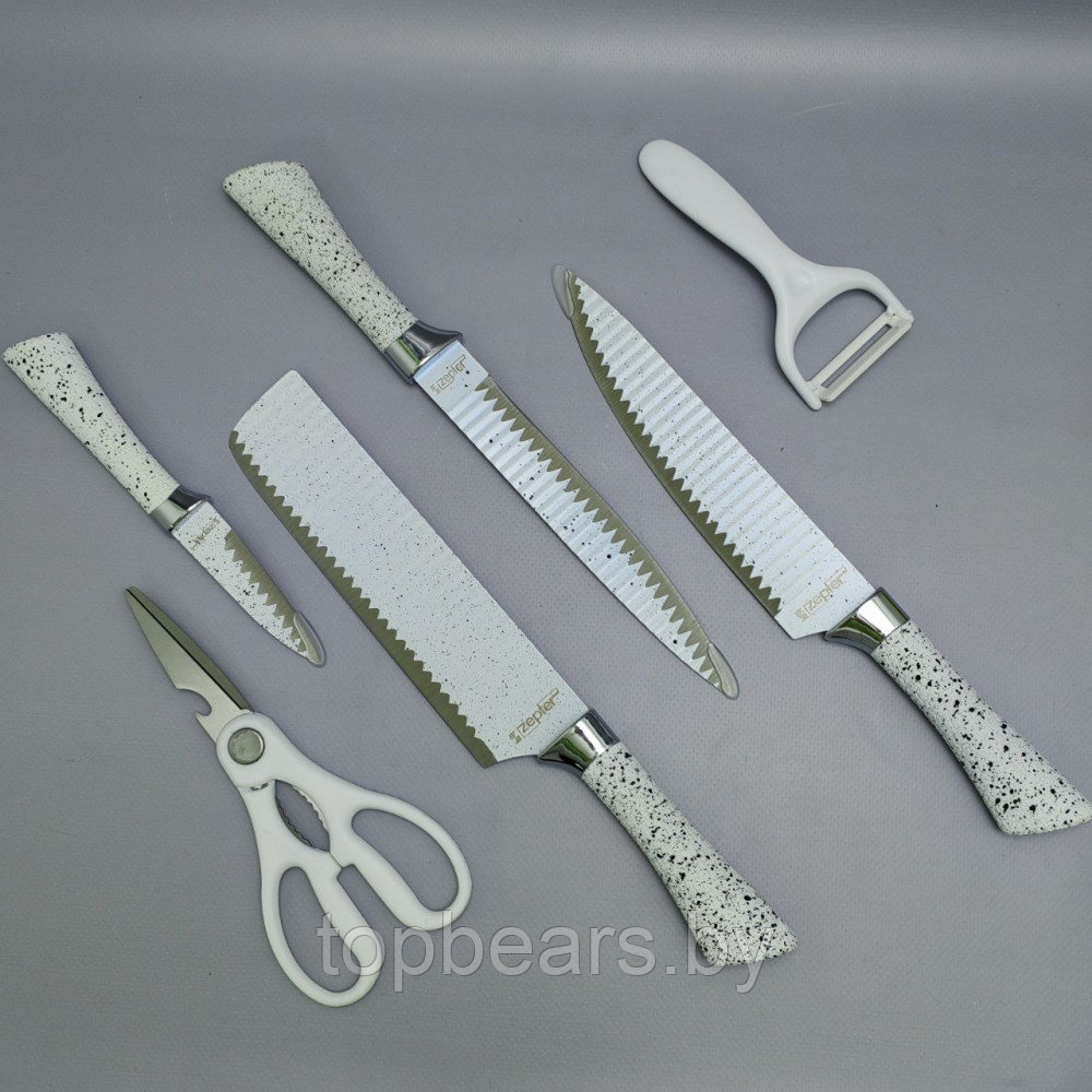 Набор кухонных ножей из нержавеющей стали 6 предметов ZEPTEP ZP-003/ Подарочная упаковка - фото 8 - id-p219213665
