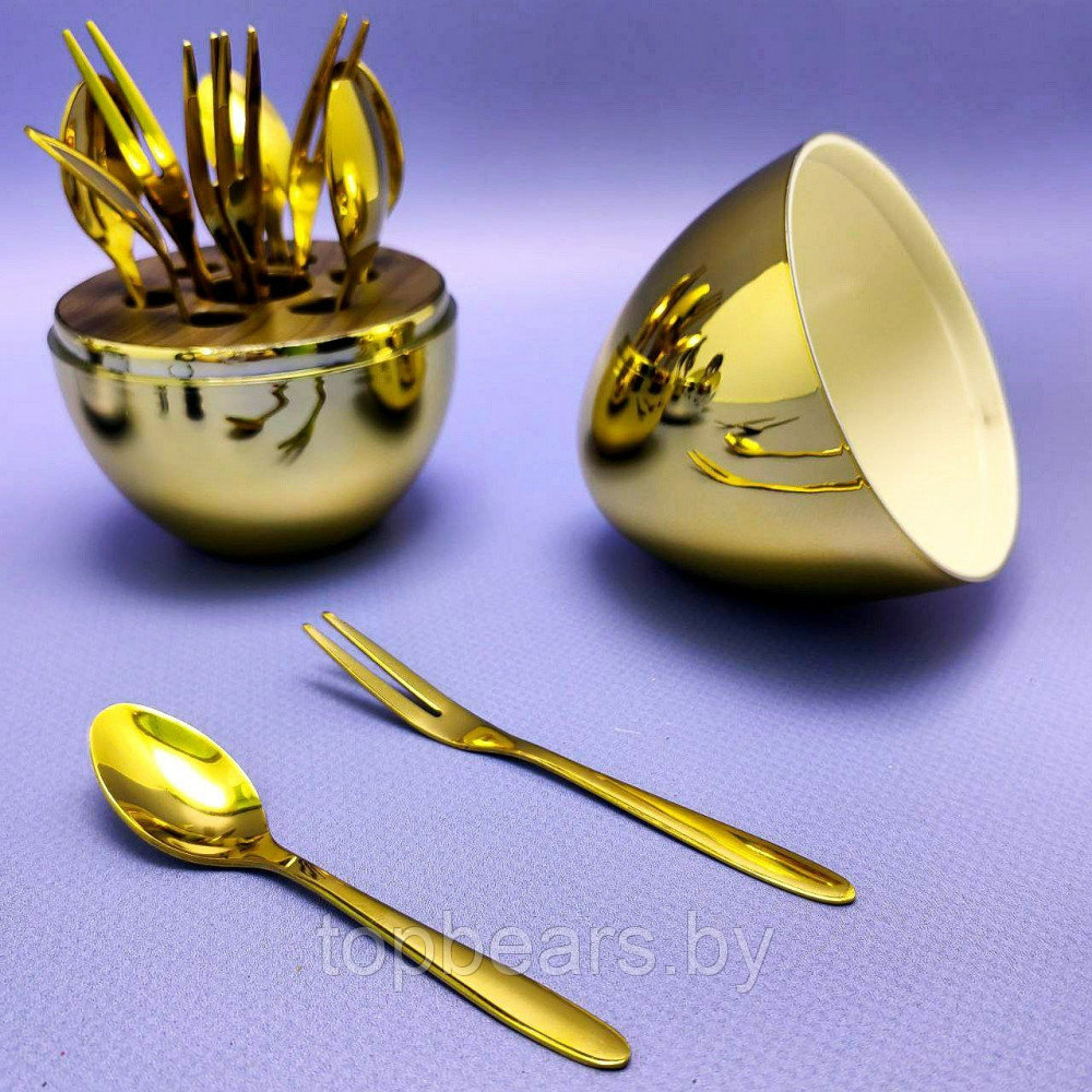 Набор столовых приборов в Яйце - подставке Miniegg 12 предметов Золото - фото 2 - id-p219213667