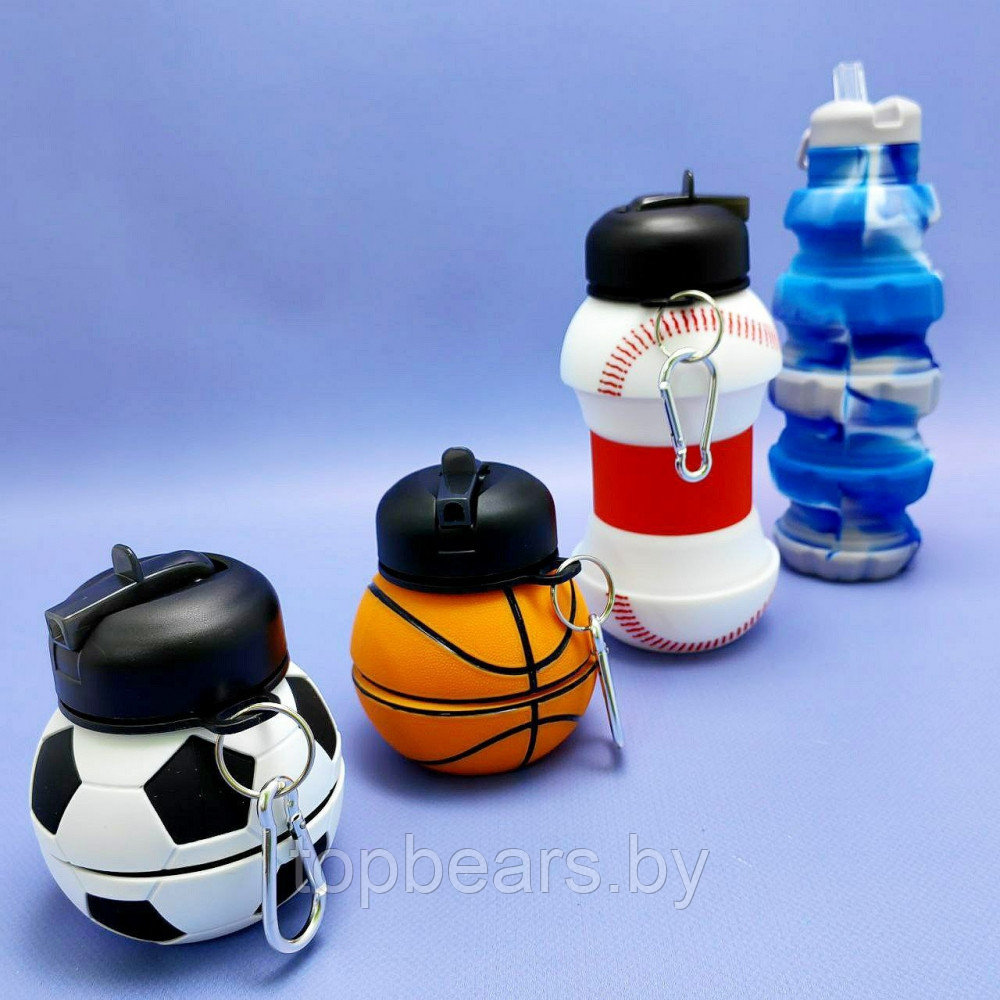 Бутылка складная силиконовая спортивная Silicon Bottle Sport, 550 мл. с карабином и поильником Теннис - фото 6 - id-p219213675