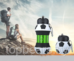 Бутылка складная силиконовая спортивная Silicon Bottle Sport, 550 мл. с карабином и поильником Футбол