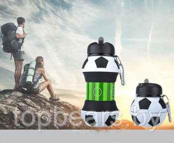 Бутылка складная силиконовая спортивная Silicon Bottle Sport, 550 мл. с карабином и поильником Футбол - фото 1 - id-p219213677