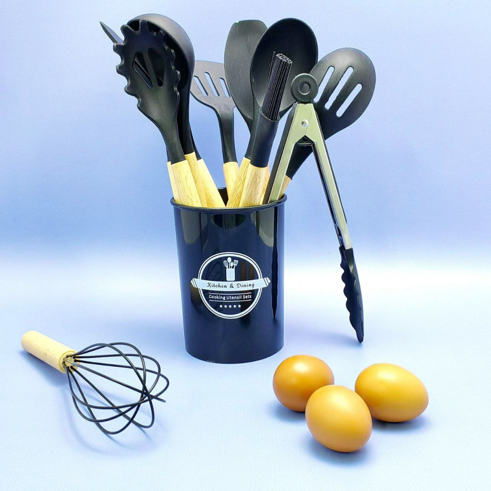 Набор кухонных принадлежностей с подставкой и деревянной ручкой 12 предметов Utensils Set / Подарочный - фото 8 - id-p219213963