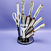 Набор кухонных ножей из нержавеющей стали 9 предметов Alomi на подставке / Подарочная упаковка Белый мрамор, фото 8