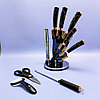 Набор кухонных ножей из нержавеющей стали 9 предметов Alomi на подставке / Подарочная упаковка Черный мрамор, фото 6