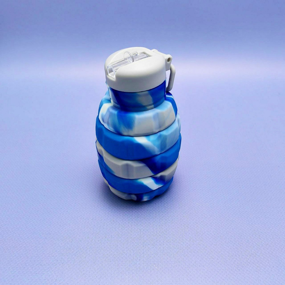 Бутылка складная силиконовая спортивная Silicon Bottle, 500 ml Синий камуфляж - фото 7 - id-p219213970