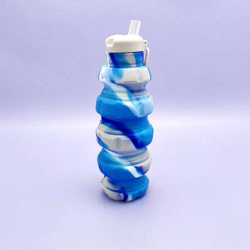 Бутылка складная силиконовая спортивная Silicon Bottle, 500 ml Синий камуфляж - фото 2 - id-p219213970