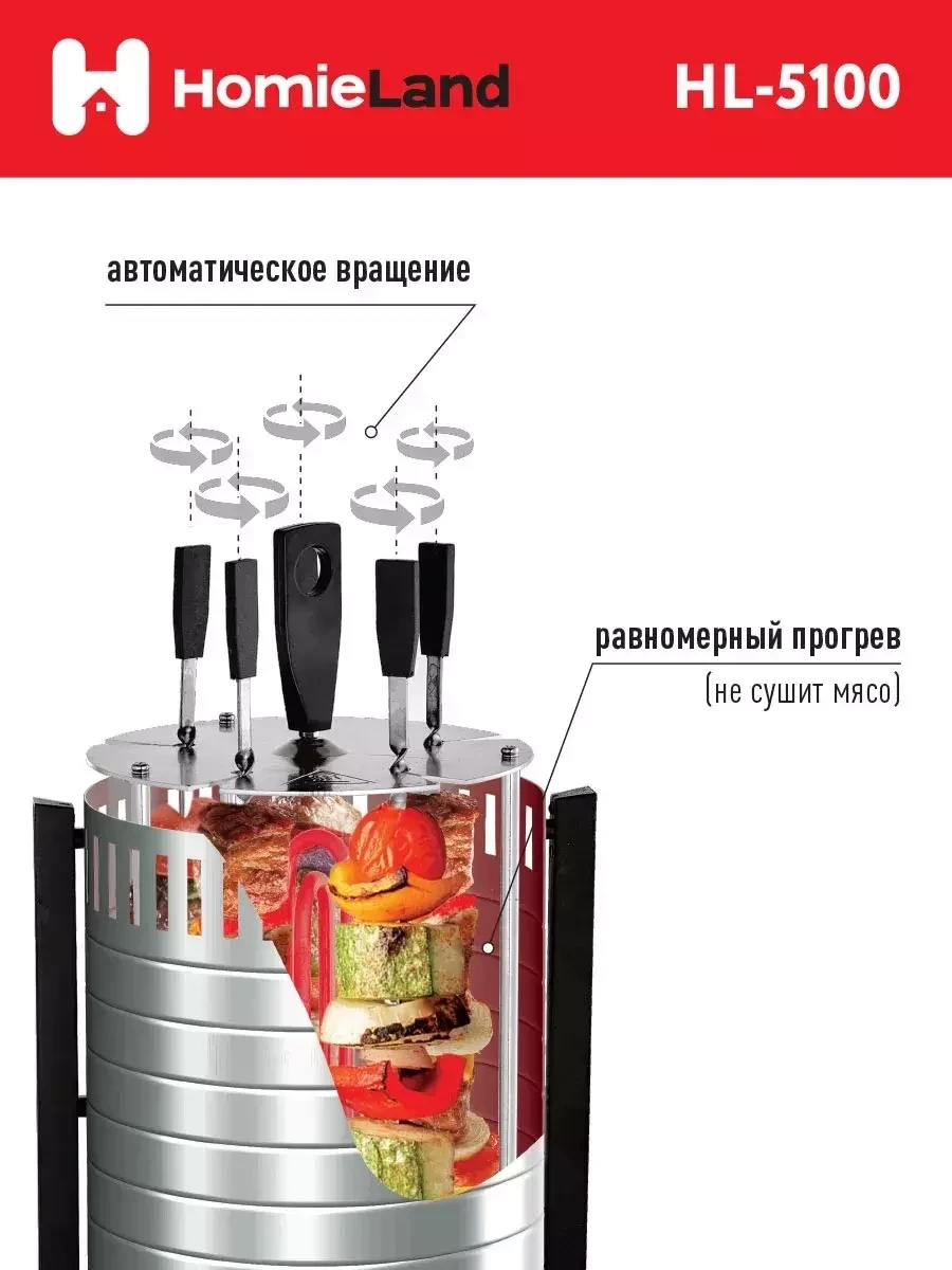 Шашлычница HomieLand HL-5100 электрическая 1000 Вт - фото 6 - id-p219213449