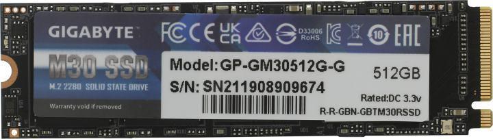 Накопитель SSD GIGABYTE M30, 512GB, M.2 2280, NVMe, PCIe 3.0 x4, 3D TLC, R/W 3500/2600MB/s, IOPs 350 000/302 - фото 1 - id-p219216118