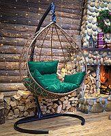 Подвесное кресло-кокон SEVILLA из ротанга горячий шоколад, зеленый подушка