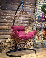 Подвесное кресло-кокон SEVILLA из ротанга горячий шоколад, бордовый подушка