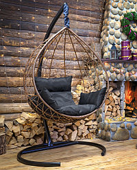 Подвесное кресло-кокон SEVILLA из ротанга горячий шоколад-черный с каркасом