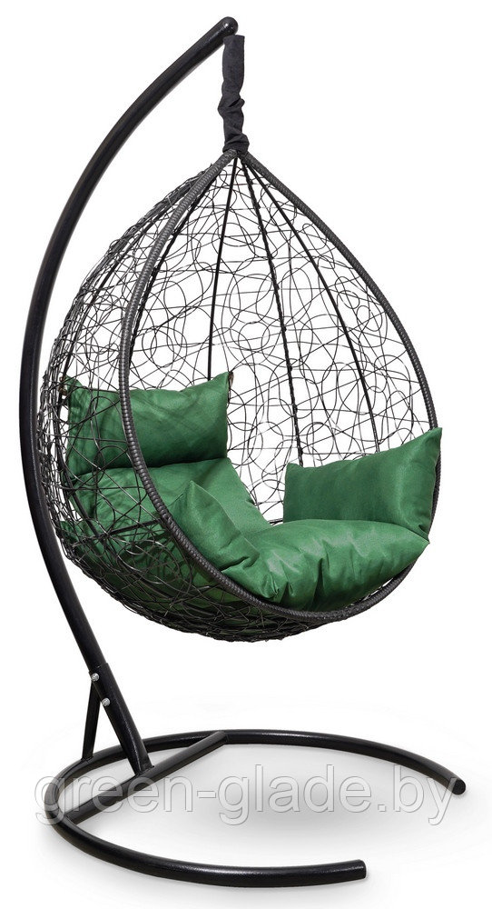 Подвесное кресло-кокон SEVILLA из ротанга черный, зеленый подушка - фото 2 - id-p68628368