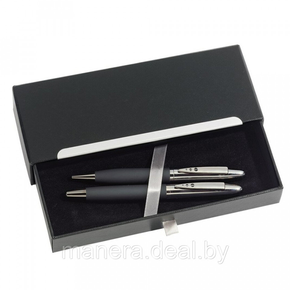 Набор ручек подарочный Black Elegance (шариковая ручка + перьевая ручка) в футляре - фото 2 - id-p33509737
