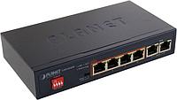 Коммутатор PLANET. PLANET 4-Port 10/100/1000T 802.3at POE + 2-Port 10/100/1000T Desktop Switch (55W POE