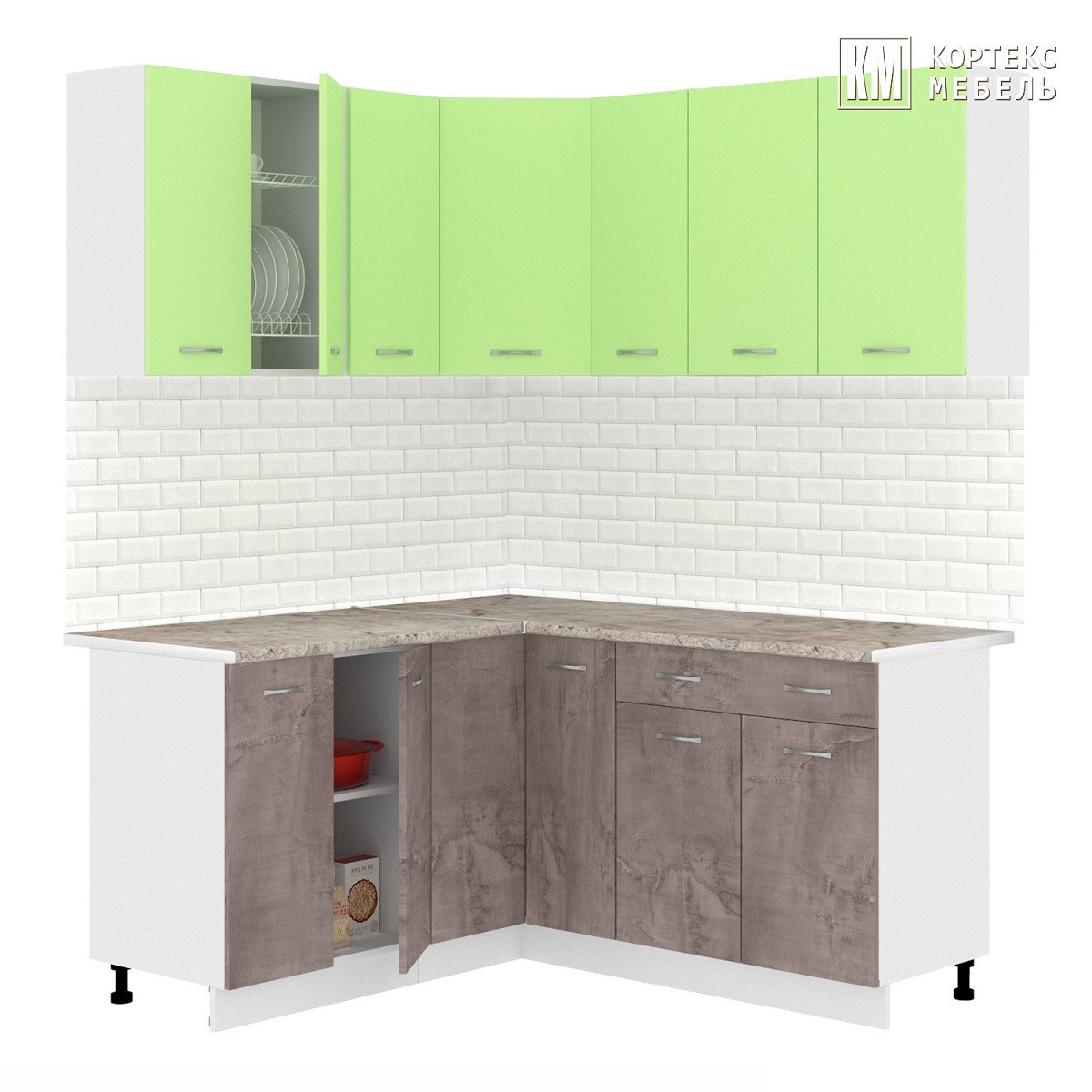 Кухня угловая Лира 1.5x1.7 м Зеленый - Оникс - фото 1 - id-p219234132