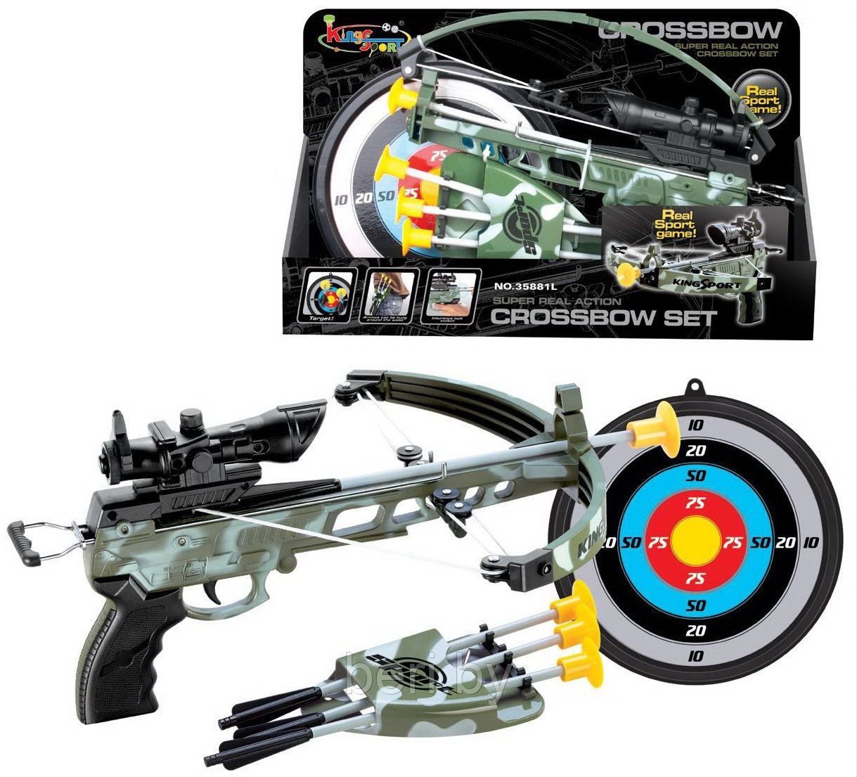 35881L Арбалет со стрелами на присосках Crossbow Set с мишенью и лазерным прицелом