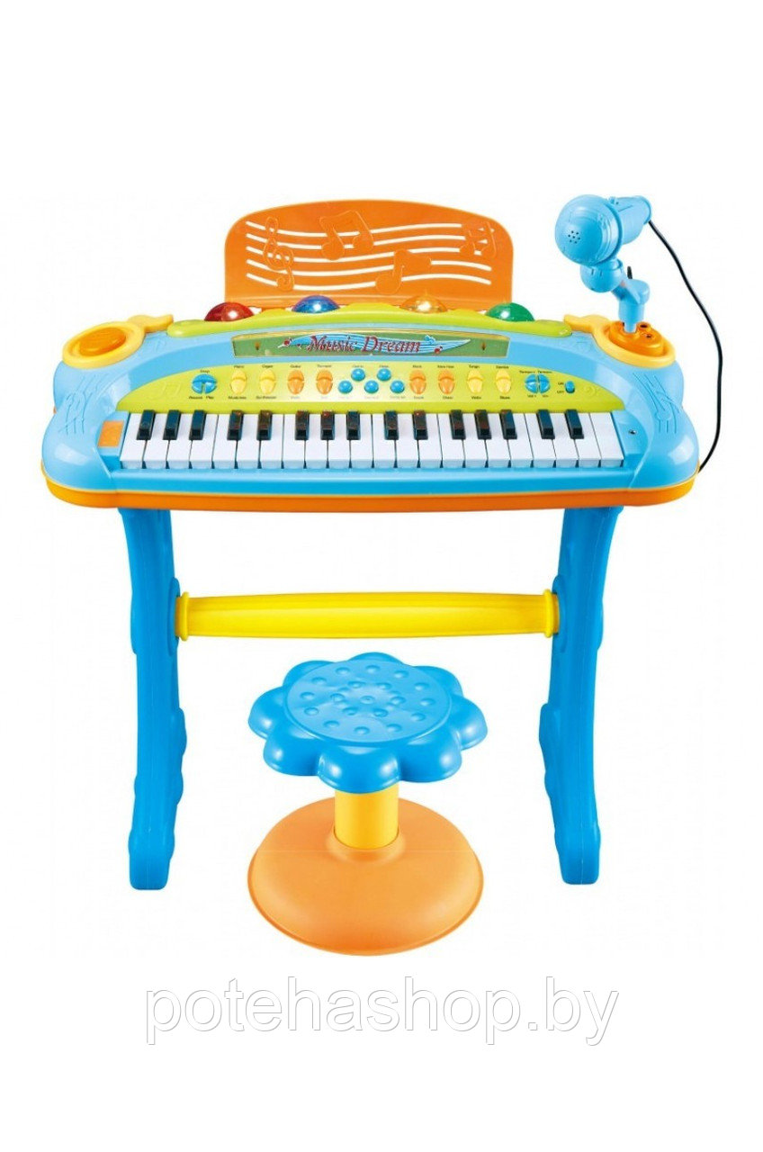 Детский электросинтезатор (пианино) 6617A с микрофоном, стульчиком, светом и звуком