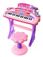 Детский электросинтезатор (пианино) 6617 с микрофоном, стульчиком, светом и звуком