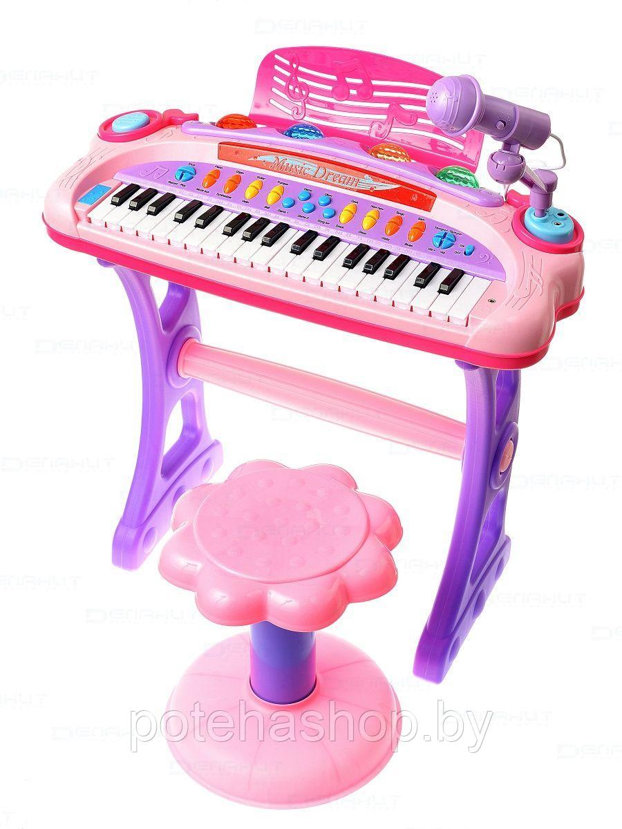 Детский электросинтезатор (пианино) 6617 с микрофоном, стульчиком, светом и звуком - фото 1 - id-p219244044